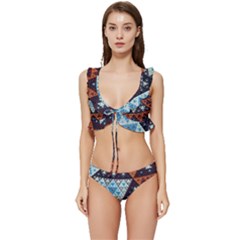 Fractal Triangle Geometric Abstract Pattern Low Cut Ruffle Edge Bikini Set