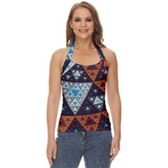 Fractal Triangle Geometric Abstract Pattern Basic Halter Top by Cemarart