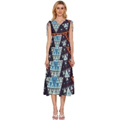 Fractal Triangle Geometric Abstract Pattern V-neck Drawstring Shoulder Sleeveless Maxi Dress