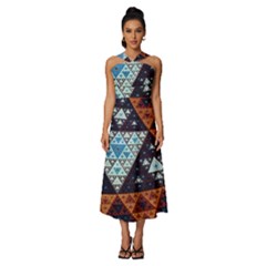 Fractal Triangle Geometric Abstract Pattern Sleeveless Cross Front Cocktail Midi Chiffon Dress