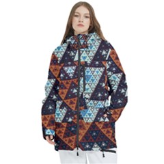 Fractal Triangle Geometric Abstract Pattern Women s Multi Pockets Zip Ski And Snowboard Waterproof Breathable Jacket