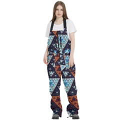 Fractal Triangle Geometric Abstract Pattern Women s Front Zip Ski And Snowboard Bib Pants