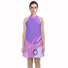 Colorful Labstract Wallpaper Theme Velvet Halter Neckline Dress 