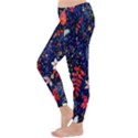 Festive Floral Pattern Christmas Blue Floral Flower Foliage Leaves Pattern Red Snow Winter Classic Winter Leggings View2