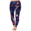 Festive Floral Pattern Christmas Blue Floral Flower Foliage Leaves Pattern Red Snow Winter Classic Winter Leggings View4