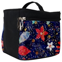 Festive Floral Pattern Christmas Blue Floral Flower Foliage Leaves Pattern Red Snow Winter Make Up Travel Bag (big)