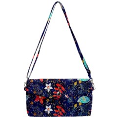 Festive Floral Pattern Christmas Blue Floral Flower Foliage Leaves Pattern Red Snow Winter Removable Strap Clutch Bag