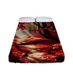 Forest Path Red Nature Fitted Sheet (full/ Double Size)