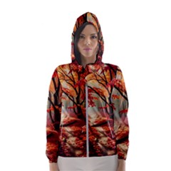 Forest Path Red Nature Women s Hooded Windbreaker