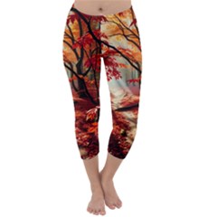 Forest Path Red Nature Capri Winter Leggings 