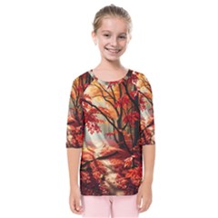 Forest Path Red Nature Kids  Quarter Sleeve Raglan T-shirt