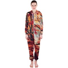 Forest Path Red Nature Hooded Jumpsuit (ladies)