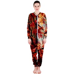 Forest Path Red Nature Onepiece Jumpsuit (ladies) by Bedest