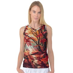 Forest Path Red Nature Women s Basketball Tank Top