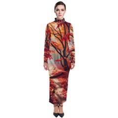 Forest Path Red Nature Turtleneck Maxi Dress