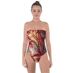 Forest Path Red Nature Tie Back One Piece Swimsuit