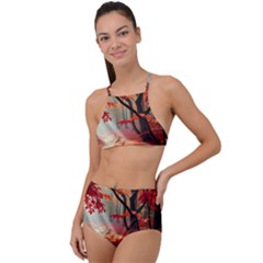 Forest Path Red Nature Halter Tankini Set