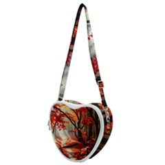 Forest Path Red Nature Heart Shoulder Bag