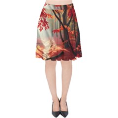 Forest Path Red Nature Velvet High Waist Skirt