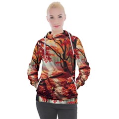 Forest Path Red Nature Women s Hooded Pullover