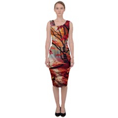 Forest Path Red Nature Sleeveless Pencil Dress