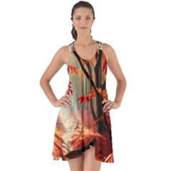 Forest Path Red Nature Show Some Back Chiffon Dress by Bedest