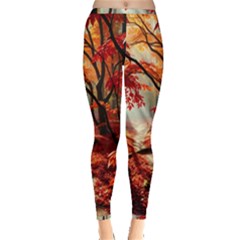 Forest Path Red Nature Inside Out Leggings