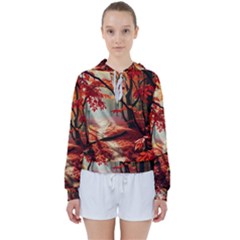 Forest Path Red Nature Women s Tie Up Sweat