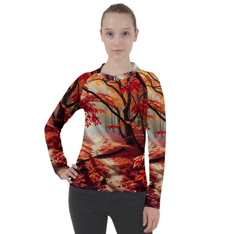 Forest Path Red Nature Women s Pique Long Sleeve T-shirt by Bedest