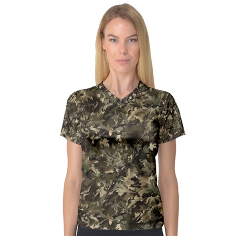 Camouflage Army Survival Uniform V-neck Sport Mesh T-shirt by Posterlux