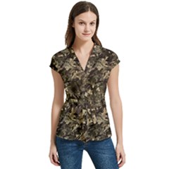 Camouflage Army Survival Uniform Women s Cap Sleeve Mandarin Collar Waist Tie Blouse by Posterlux