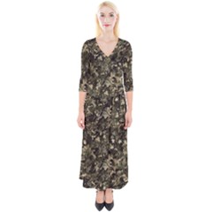 Camouflage Army Survival Uniform Quarter Sleeve Wrap Maxi Dress