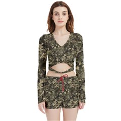 Camouflage Army Survival Uniform Velvet Wrap Crop Top And Shorts Set