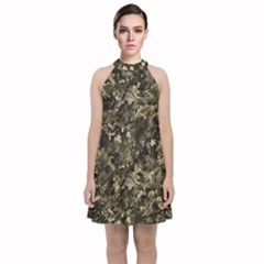 Camouflage Army Survival Uniform Velvet Halter Neckline Dress 