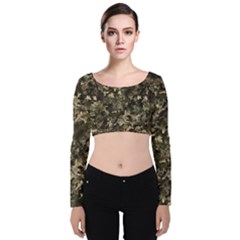 Camouflage Army Survival Uniform Velvet Long Sleeve Crop Top