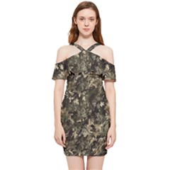 Camouflage Army Survival Uniform Shoulder Frill Bodycon Summer Dress