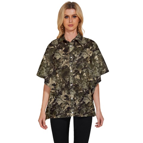 Camouflage Army Survival Uniform Women s Batwing Button Up Shirt by Posterlux