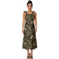 Camouflage Army Survival Uniform Tie-strap Tiered Midi Chiffon Dress by Posterlux