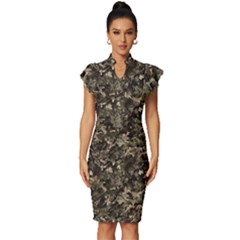 Camouflage Army Survival Uniform Vintage Frill Sleeve V-neck Bodycon Dress