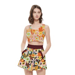 Autumn Fall Groovy Geometrice Hippie Retro Black Light Women s Crop Top Pleated Skater Rave Skirt by Givinglala