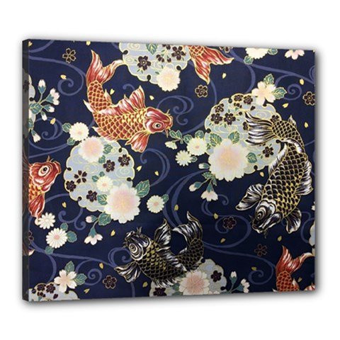 Japanese Wave Koi Illustration Pattern Canvas 24  X 20  (stretched)