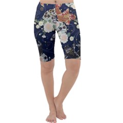 Japanese Wave Koi Illustration Pattern Cropped Leggings 