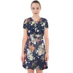 Japanese Wave Koi Illustration Pattern Adorable In Chiffon Dress