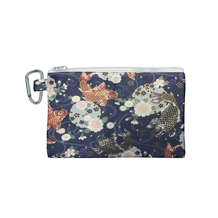 Japanese Wave Koi Illustration Pattern Canvas Cosmetic Bag (Small)