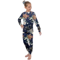 Japanese Wave Koi Illustration Pattern Kids  Long Sleeve Set 