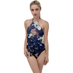 Japanese Wave Koi Illustration Pattern Go With The Flow One Piece Swimsuit