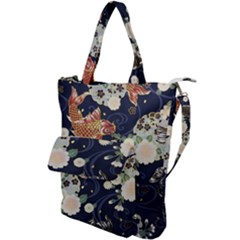 Japanese Wave Koi Illustration Pattern Shoulder Tote Bag