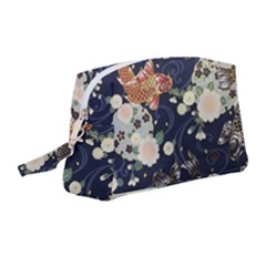 Japanese Wave Koi Illustration Pattern Wristlet Pouch Bag (medium)