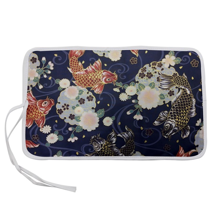 Japanese Wave Koi Illustration Pattern Pen Storage Case (L)