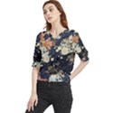 Japanese Wave Koi Illustration Pattern Quarter Sleeve Blouse View1